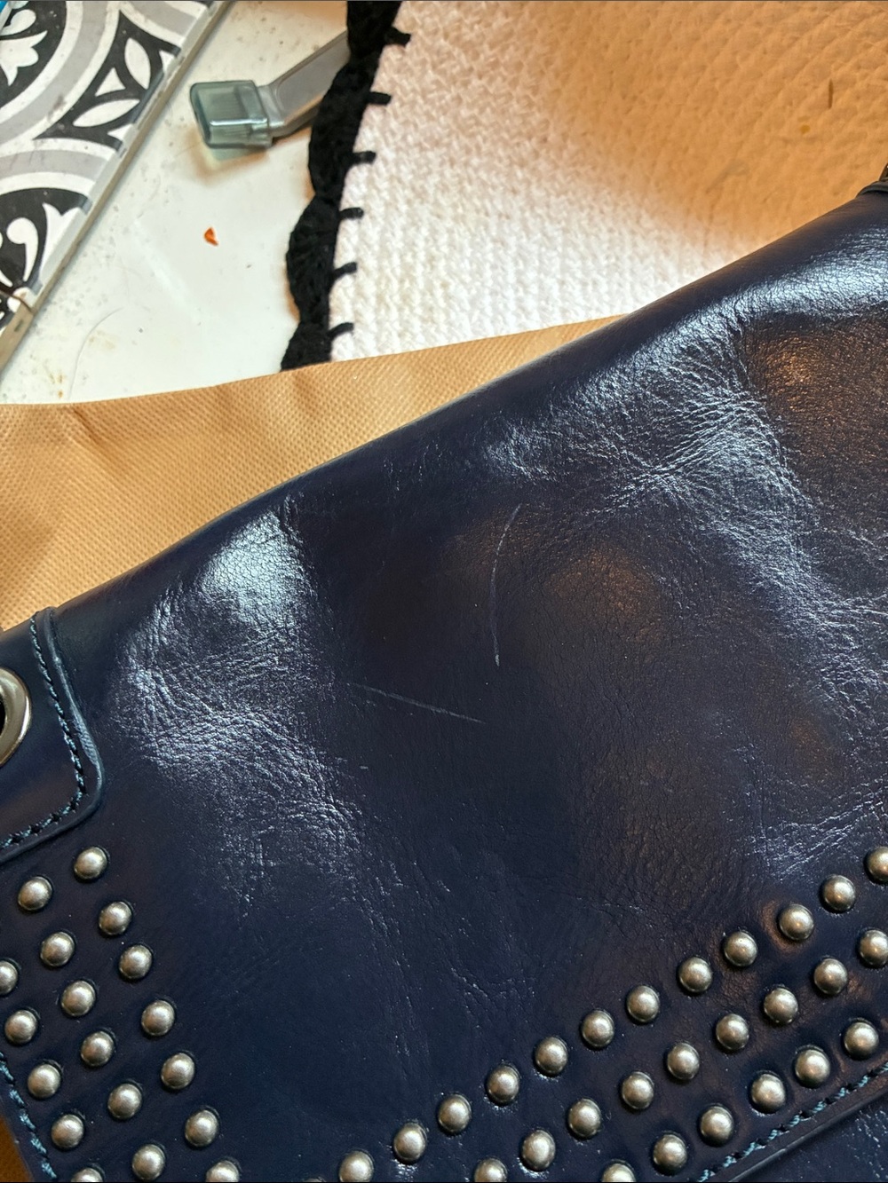 Patricia Nash Black Leather Studded Chain-Handle Shoulder Bag - Picture 13 of 13
